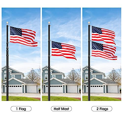 WeValor 20FT Telescoping Flag Pole Kit, Heavy Duty 16 Gauge Aluminum Outdoor In Ground Flag Poles with 3x5 USA Flag, for Residential or Commercial, Silver